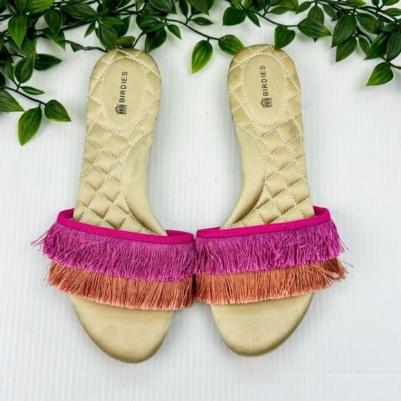 Birdies multy Color block Fringe Sangria Sandals 7 - Picture 2 of 12